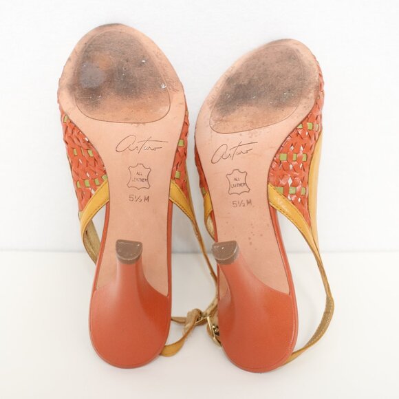 Arturo Chiang Leather Rattan Woven Sling Back Heels Sz 5.5 - Picture 5 of 6